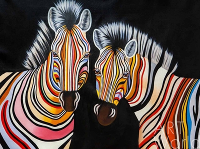 картина масло холст Картина маслом "Разноцветные зебры N1", Виверс Кристина, LegacyArt