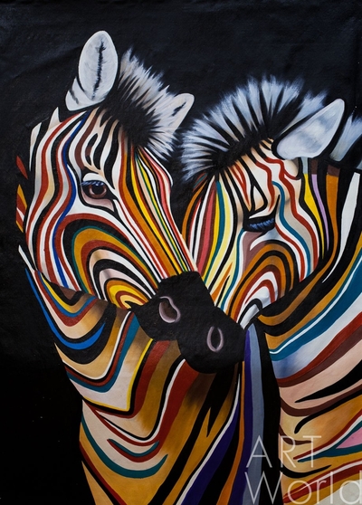 картина масло холст Картина маслом "Разноцветные зебры N4", Виверс Кристина, LegacyArt