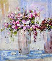 Картина маслом "Букет с розовыми цветами" Артворлд.ру