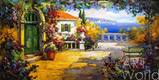 картина масло холст Средиземноморский пейзаж маслом "Скамейка у дома с зеленой дверью", Влодарчик Анджей, LegacyArt