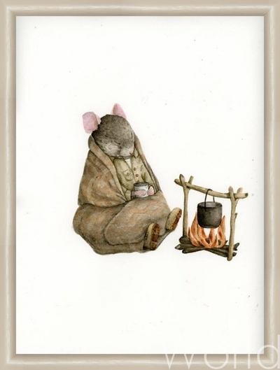 картина масло холст Иллюстрация "Мышонок-путешественник у костра", Матвеева Анна, LegacyArt Артворлд.ру