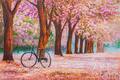 картина масло холст Пейзаж маслом "Цветение сакуры в парке", Картины в интерьер, LegacyArt
