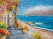 картина масло холст Средиземноморский пейзаж "Вид с балкона на море и горы", Влодарчик Анджей, LegacyArt