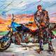 картина масло холст Картина маслом "Мотоциклист на закате", Родригес Хосе, LegacyArt