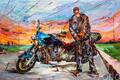 картина масло холст Картина маслом "Мотоциклист на закате", Родригес Хосе, LegacyArt