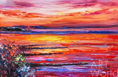 картина масло холст Картина маслом "Пламенный закат на побережье", Родригес Хосе, LegacyArt Артворлд.ру