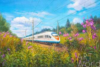 Картина маслом "Скоростной поезд "Сапсан". От столицы до столицы" Артворлд.ру