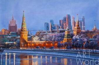 Картина маслом «Морозное утро столицы. Вид на Кремль» Артворлд.ру