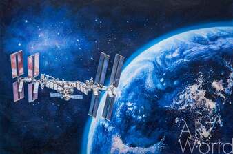 Картина маслом «Загадки космоса. Вид на МКС и планету Земля» Артворлд.ру