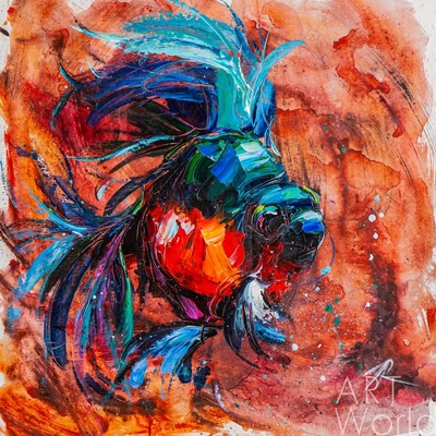 картина масло холст Картина маслом "Золотая рыбка для исполнения желаний N17" , Родригес Хосе, LegacyArt Артворлд.ру