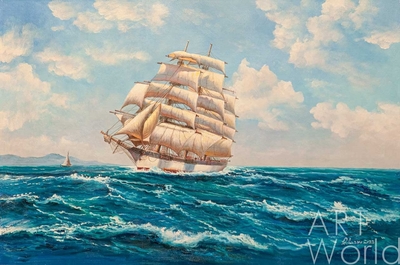 картина масло холст Копия картины Доусона Монтегю (Montague Dawson) «American Windjammer Under Full Sail», Лагно Дарья, LegacyArt Артворлд.ру