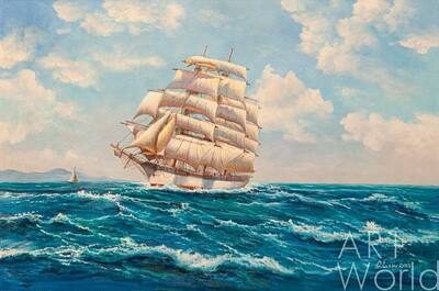 картина масло холст Копия картины Доусона Монтегю (Montague Dawson) «American Windjammer Under Full Sail», Репродукции картин Артворлд.ру