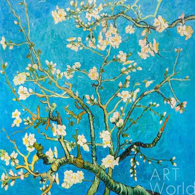 картина масло холст Копия картины Ван Гога "Branches with Almond Blossom, 1885 (Цветущие ветки миндаля)", художник Анджей Влодарчик, Влодарчик Анджей, LegacyArt Артворлд.ру