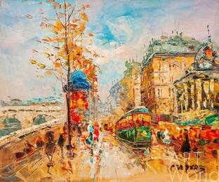 Пейзаж Парижа Антуана Бланшара "La Gare Dorleans et le Quai Dorsay", копия Кристины Виверс Артворлд.ру