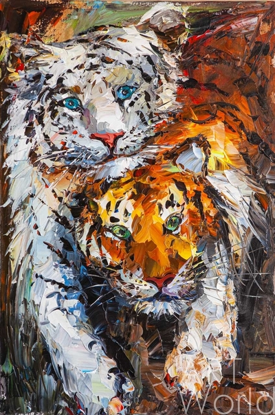 картина масло холст Картина маслом "Два тигра", Родригес Хосе, LegacyArt Артворлд.ру