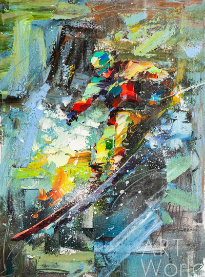 картина масло холст Картина маслом "Экстремальный сноубординг", Родригес Хосе, LegacyArt Артворлд.ру