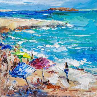 Картина маслом "Море, песок, зонтики" Артворлд.ру