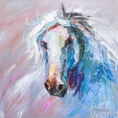 картина масло холст Картина маслом "Портрет белой лошади", Родригес Хосе, LegacyArt Артворлд.ру