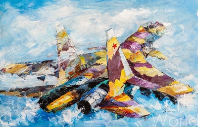 картина масло холст Картина маслом "Самолет Су-37. Покоряя небо", Родригес Хосе, LegacyArt Артворлд.ру