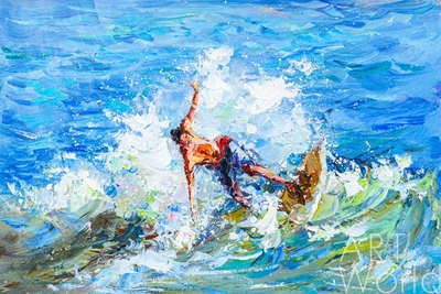 картина масло холст Картина маслом "Серфинг. Бегущий по волнам", Родригес Хосе, LegacyArt Артворлд.ру