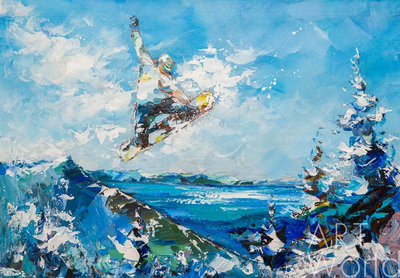 картина масло холст Картина маслом "Сноубордист в прыжке", Родригес Хосе, LegacyArt Артворлд.ру