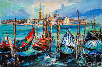 Картина маслом "Венеция. Гондолы на фоне Санта-Мария делла Салюте" Артворлд.ру