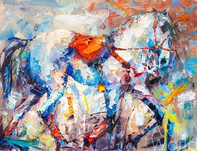 картина масло холст Картина маслом "Портрет белого коня. Аллюр", Родригес Хосе, LegacyArt Артворлд.ру