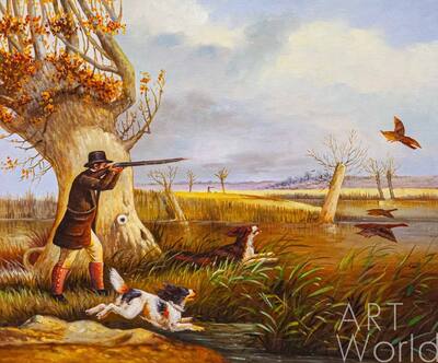 картина масло холст Копия картины Генри Томаса Олкена "Охота на утку",  (Henry Thomas Alken, Duck Shooting), Репродукции картин Артворлд.ру