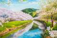 картина масло холст Пейзаж маслом "Цветение сакуры на фоне гор", Ромм Александр, LegacyArt
