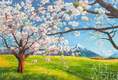 картина масло холст Пейзаж маслом "Цветущая яблоня на фоне гор", Ромм Александр, LegacyArt