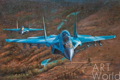 картина масло холст Картина маслом "Самолет МиГ-35. В полёте", Камский Савелий, LegacyArt Артворлд.ру