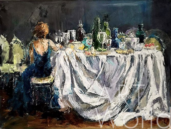 Картина маслом "Праздничный стол с дамой" Артворлд.ру