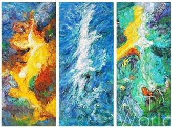 Абстракция маслом "Три стихии. Огонь, вода, земля" Триптих Артворлд.ру