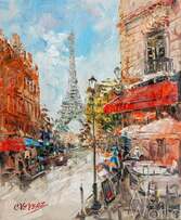 Картина маслом "Гуляя по улицам Парижа. Вид на Эйфелеву башню" Артворлд.ру