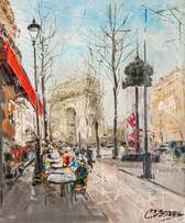 Картина маслом "Кафе Парижа. Вид на Триумфальную арку" Артворлд.ру
