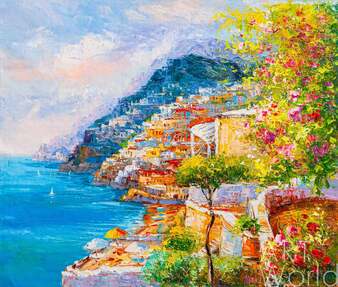 Картина маслом "Вид с балкона на море и горы" Артворлд.ру