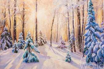 Картина маслом "Солнце в зимнем лесу" Артворлд.ру