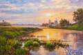 картина масло холст Пейзаж маслом "Встречая рассвет на реке", Картины в интерьер, LegacyArt