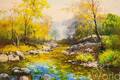 картина масло холст Пейзаж маслом "В осеннем лесу у ручья" , Шарабарин Андрей, LegacyArt