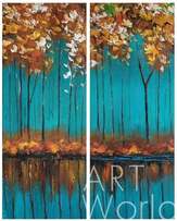 Картина маслом "Осенние деревья на бирюзовом фоне" Диптих Артворлд.ру