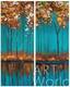 картина масло холст Картина маслом "Осенние деревья на бирюзовом фоне" Диптих, Дюпре Брайн, LegacyArt