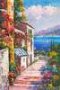 картина масло холст Средиземноморский пейзаж маслом "Цветущий дворик. Вид на море", Гомеш Лия, LegacyArt