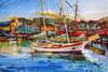 картина масло холст Картина маслом "Белая парусная лодка на фоне города", Родригес Хосе, LegacyArt