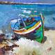 картина масло холст Картина маслом "Зеленая лодка на берегу", Родригес Хосе, LegacyArt