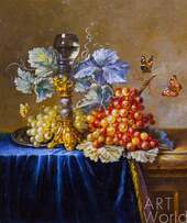 Картина маслом "Натюрморт с виноградом и бабочками" Артворлд.ру