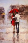 картина масло холст Картина маслом "Влюбленные под красным зонтом", Родригес Хосе, LegacyArt Артворлд.ру
