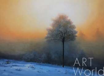 Зимний пейзаж маслом "Туман зимним утром N2" Артворлд.ру