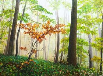 Осенний пейзаж маслом "Ползут по деревьям туманы…" Артворлд.ру
