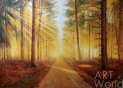 картина масло холст Пейзаж маслом "Лучи осеннего солнца в лесу", Камский Савелий, LegacyArt