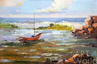 Картина маслом "Красная лодка на берегу" Артворлд.ру